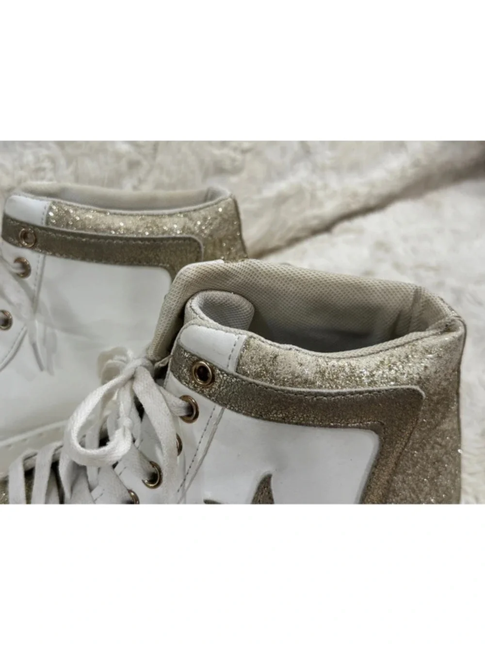 Women’s Boutique High-Tops, white and gold. Size 7
